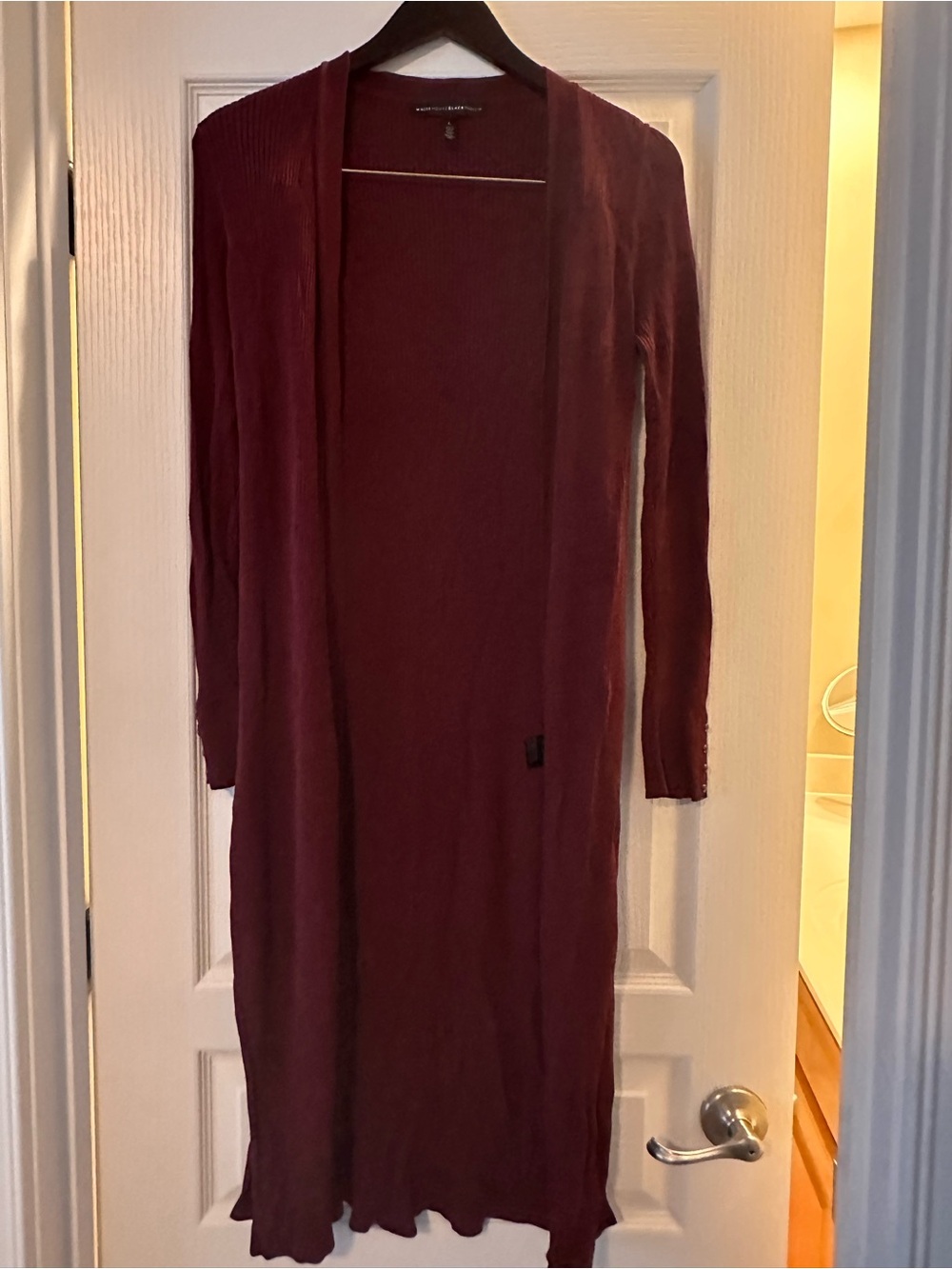 White House Black Market Burgundy Long Open-Front Cardigan